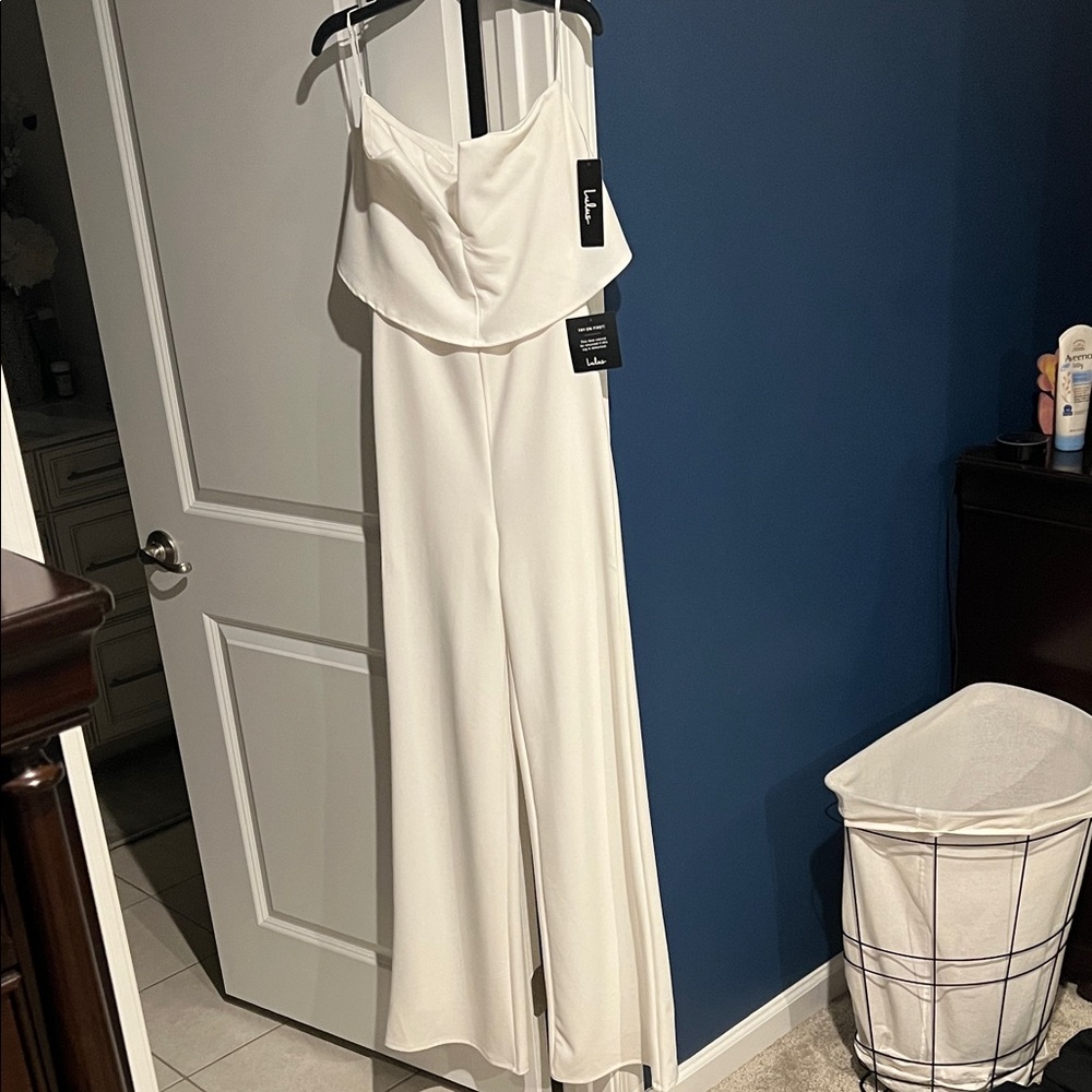 Lulu's Elegant White Strapless Jumpsuit